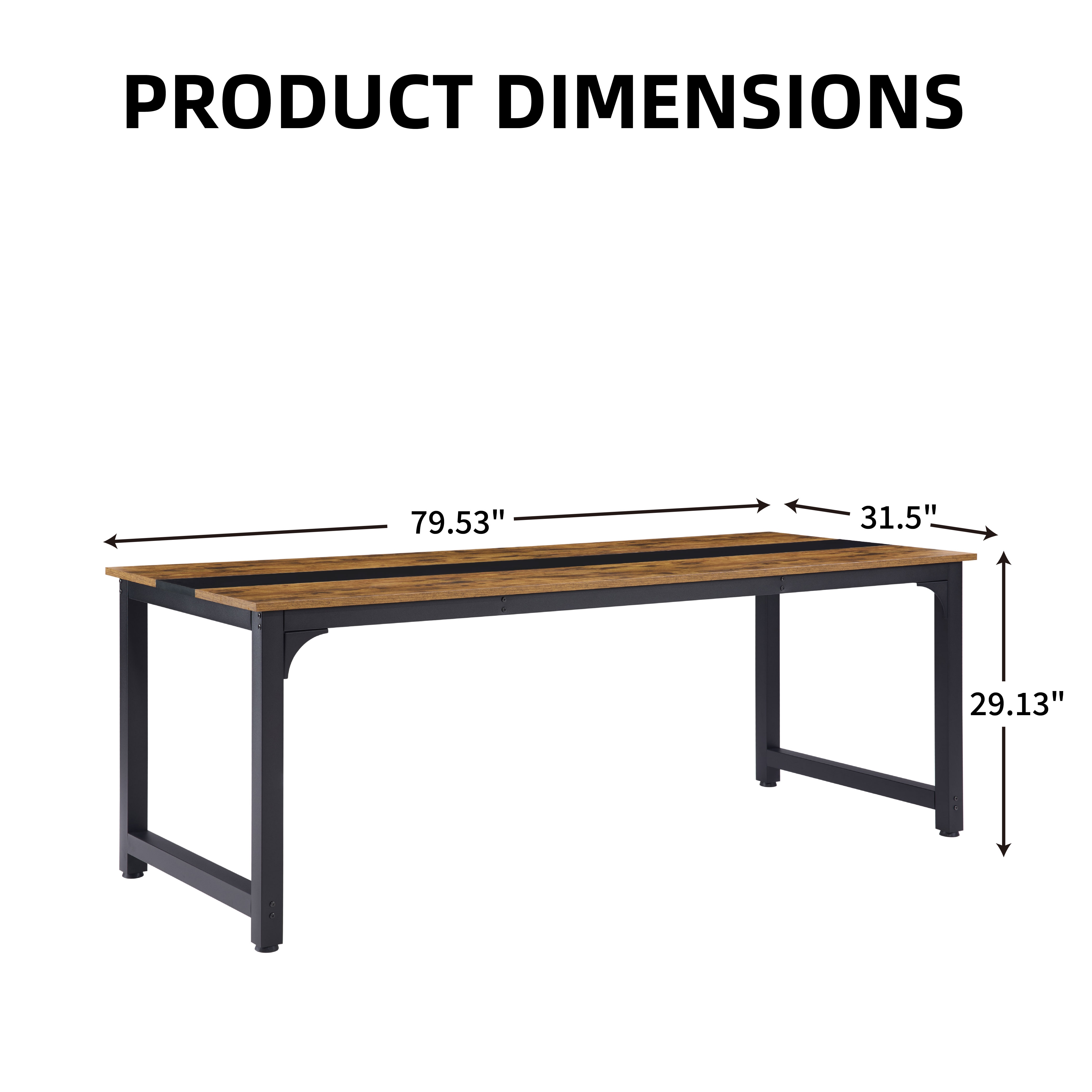 Computer Desk Large Office Desk, 79.5 Inch Gaming Desk Writing Desk Work Desk For Home Office, Study, Modern Simple Wooden Desk, Large Legroom, Metal Frame, Rustic/Black_voghion.com